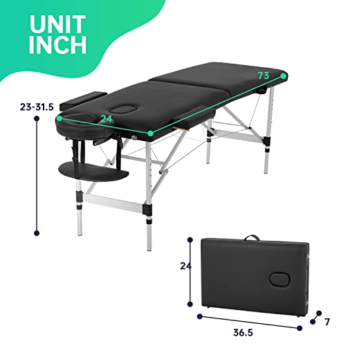 Aluminium Massage Table Portable Massage Table 73 Inch 2 Fold Portable Massag...