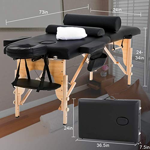 Massage Table Massage Bed Spa Bed 73 inch Long Height Adjustable Portable 2 F...