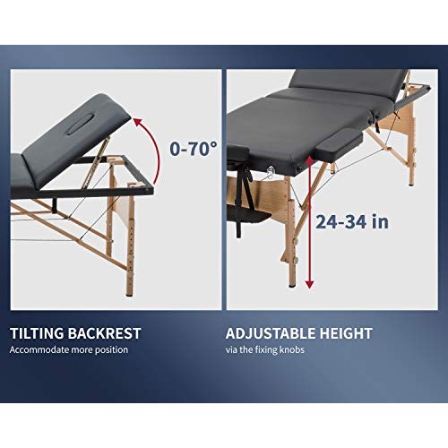 Massage Table Massage Bed Spa Bed Heigh Adjustable 3 Fold 84 Inch Massage Tab...