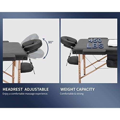 Massage Table Massage Bed Spa Bed Heigh Adjustable 3 Fold 84 Inch Massage Tab...