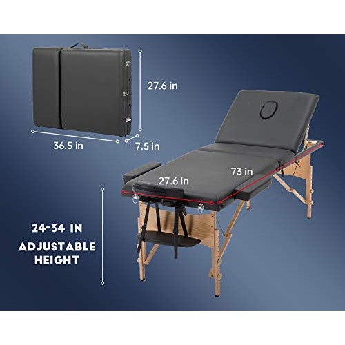 Massage Table Massage Bed Spa Bed Heigh Adjustable 3 Fold 84 Inch Massage Tab...