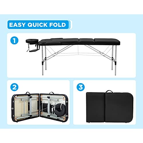 Massage Table Portable Massage Bed 3 Folding 73 Inch Height Adjustable Alumin...
