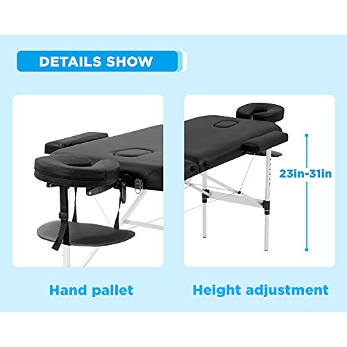 Massage Table Portable Massage Bed 3 Folding 73 Inch Height Adjustable Alumin...