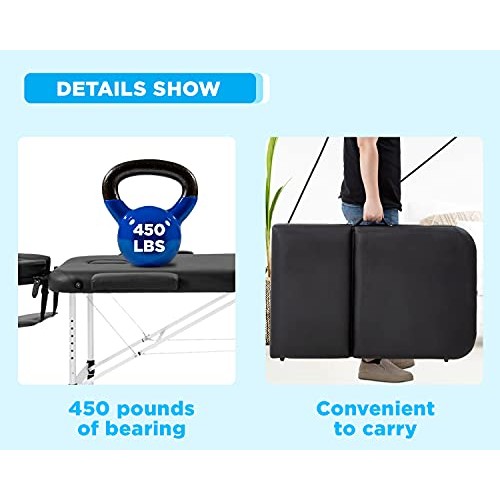 Massage Table Portable Massage Bed 3 Folding 73 Inch Height Adjustable Alumin...