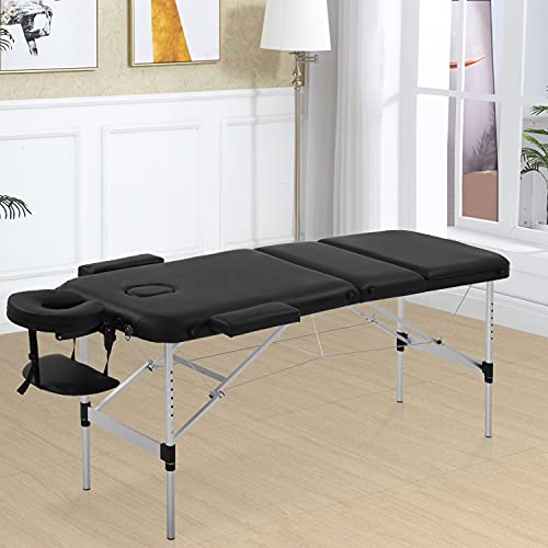 Massage Table Portable Massage Bed 3 Folding 73 Inch Height Adjustable Alumin...