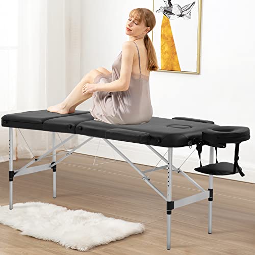 Massage Table Portable Massage Bed 3 Folding 73 Inch Height Adjustable Alumin...