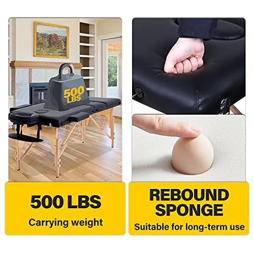 Massage Table Portable Massage Table 3 Fold Spa Bed 73-84" L 24-34" H Inch Li...