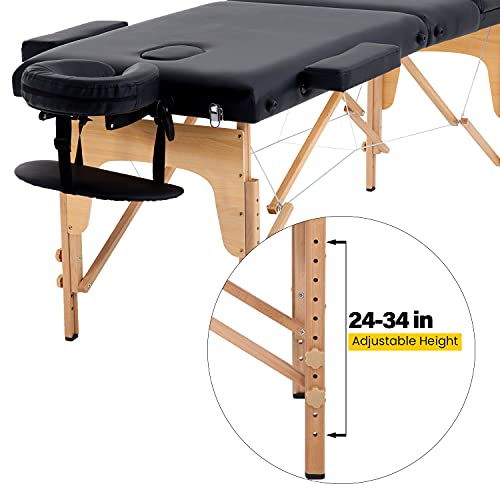 Massage Table Portable Massage Table 3 Fold Spa Bed 73-84" L 24-34" H Inch Li...