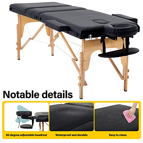 Massage Table Portable Massage Table 3 Fold Spa Bed 73-84" L 24-34" H Inch Li...