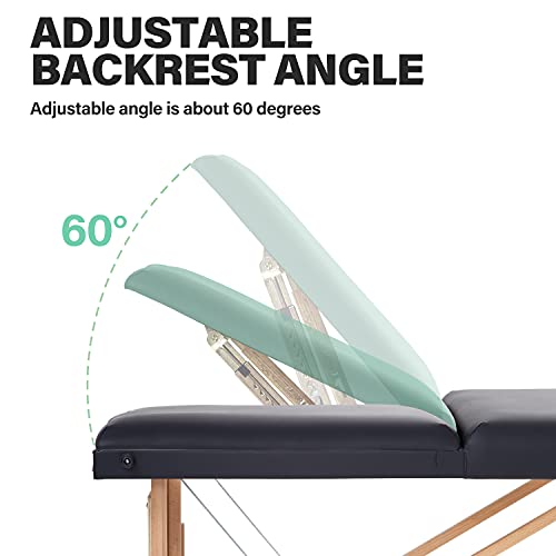 Massage Table Portable Massage Table 3 Fold Spa Bed 73-84" L 24-34" H Inch Li...
