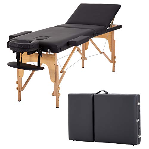 Massage Table Portable Massage Table 3 Fold Spa Bed 73-84" L 24-34" H Inch Li...