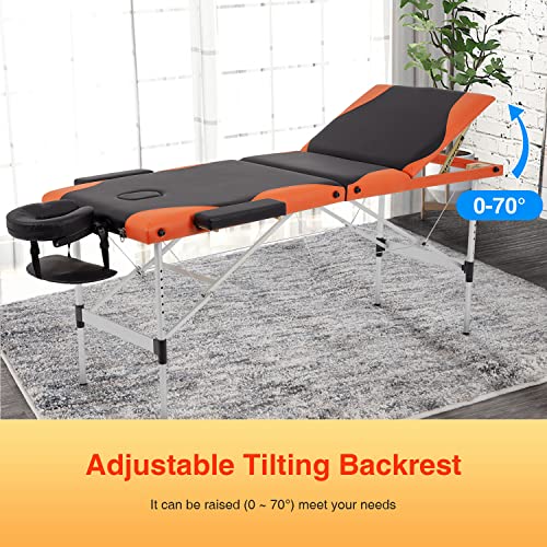 Massage Table Spa Bed Massage Bed 3 Fold 84 Inch Height Adjustable Aluminium ...