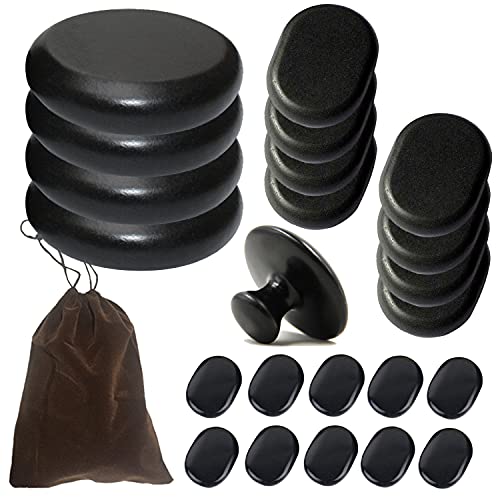 Large Size Massage Hot Stones with Mushroom Shaped Massage Guasha Tool, 23 pc...