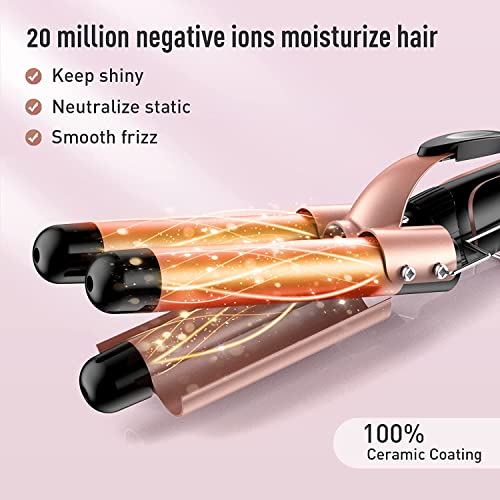 Beach Waver Curling Iron Wand, 5 in 1 Curling Wand Set with 3 Barrel Hair Cri...