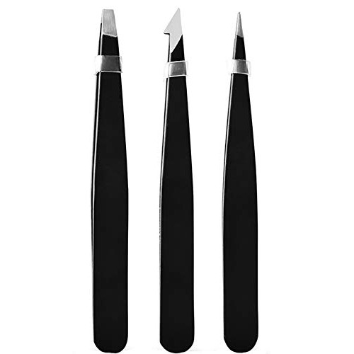 BesYouSel 3Pcs Professional Tweezers Set Stainless Steel Eyebrow Tweezers Kit...