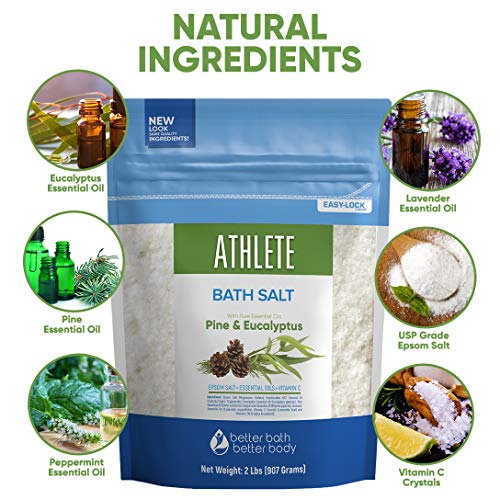 Athlete Bath Salt 32 Ounces Epsom Salt with Natural Lavender, Pine, Peppermin...