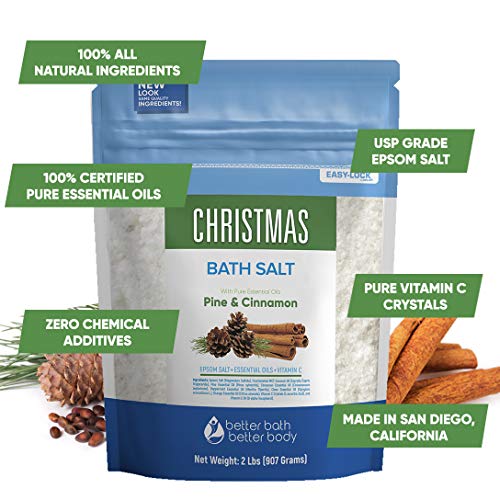 Christmas Bath Salt 32 Ounces Epsom Salt with Natural Pine, Cinnamon, Pepperm...