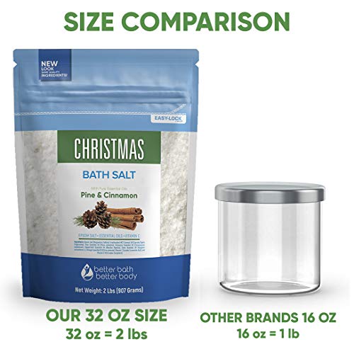 Christmas Bath Salt 32 Ounces Epsom Salt with Natural Pine, Cinnamon, Pepperm...