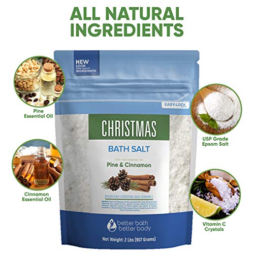 Christmas Bath Salt 32 Ounces Epsom Salt with Natural Pine, Cinnamon, Pepperm...