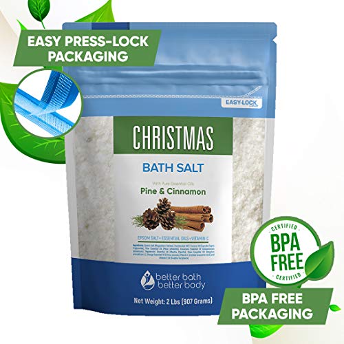 Christmas Bath Salt 32 Ounces Epsom Salt with Natural Pine, Cinnamon, Pepperm...