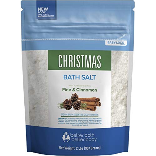 Christmas Bath Salt 32 Ounces Epsom Salt with Natural Pine, Cinnamon, Pepperm...