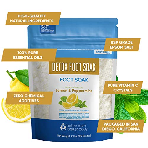 Detox Foot Soak 32 Ounces Epsom Salt with Natural Lemon, Peppermint, Lavender...