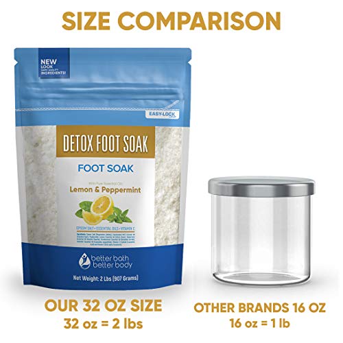 Detox Foot Soak 32 Ounces Epsom Salt with Natural Lemon, Peppermint, Lavender...