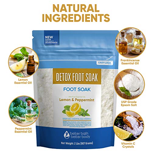 Detox Foot Soak 32 Ounces Epsom Salt with Natural Lemon, Peppermint, Lavender...