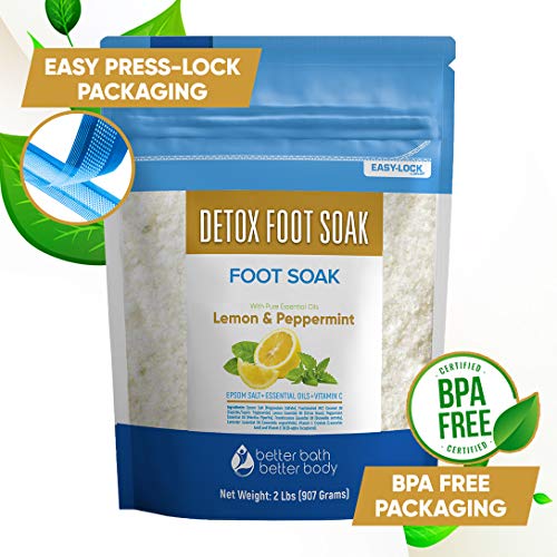 Detox Foot Soak 32 Ounces Epsom Salt with Natural Lemon, Peppermint, Lavender...