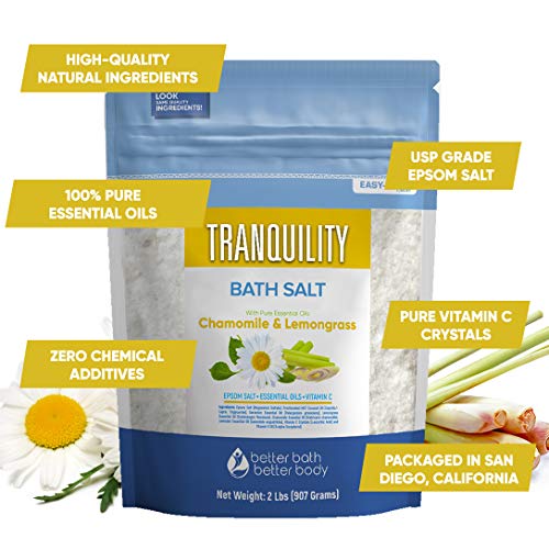 Tranquility Bath Salt 32 Ounces Epsom Salt with Natural Geranium, Chamomile, ...
