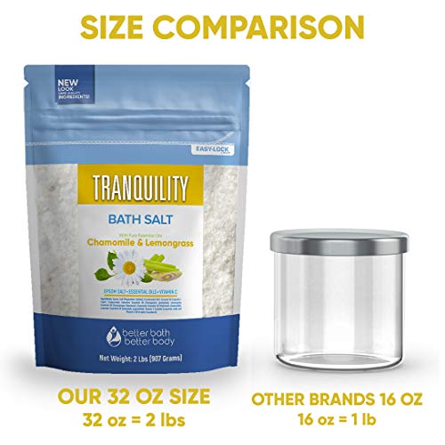 Tranquility Bath Salt 32 Ounces Epsom Salt with Natural Geranium, Chamomile, ...
