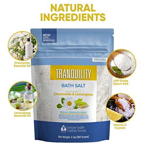 Tranquility Bath Salt 32 Ounces Epsom Salt with Natural Geranium, Chamomile, ...