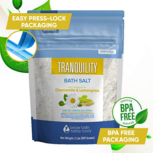 Tranquility Bath Salt 32 Ounces Epsom Salt with Natural Geranium, Chamomile, ...