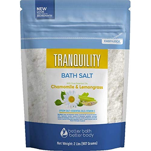 Tranquility Bath Salt 32 Ounces Epsom Salt with Natural Geranium, Chamomile, ...