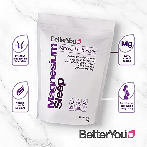BetterYou Pure and Clean Bath Magnesium Flakes Bath Salts for Sleep, 47% Conc...