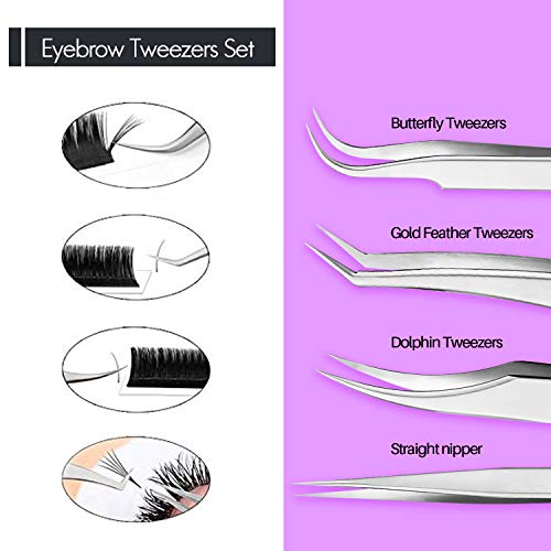 beTWEEX Eyebrow Tweezers Set False Eyelash Extension Tool Kits Eyebrow Trimme...