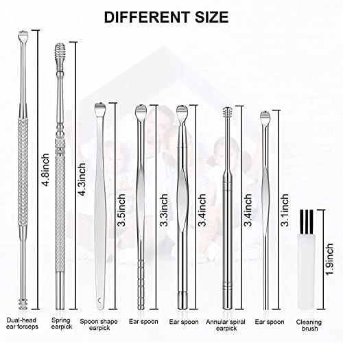 Ear Pick Ear Curette Earwax Pick Removal Tool Kit 8 Pcs, Stainless Steel Ear ...