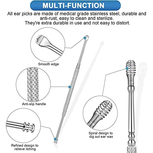 Ear Pick Ear Curette Earwax Pick Removal Tool Kit 8 Pcs, Stainless Steel Ear ...