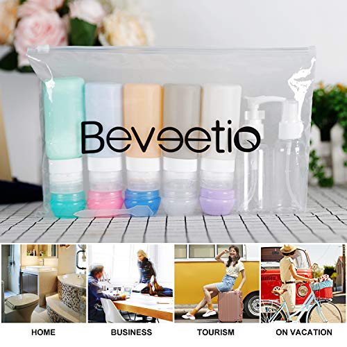 Beveetio Travel Bottles TSA Approved 15 Pack,2.9oz Silicone Refillable Size C...