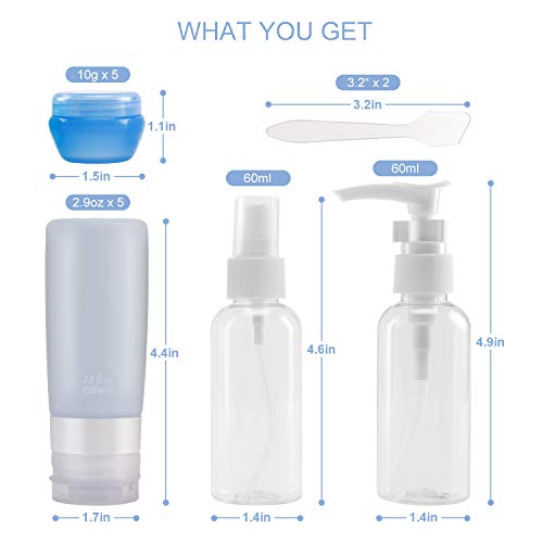 Beveetio Travel Bottles TSA Approved 15 Pack,2.9oz Silicone Refillable Size C...