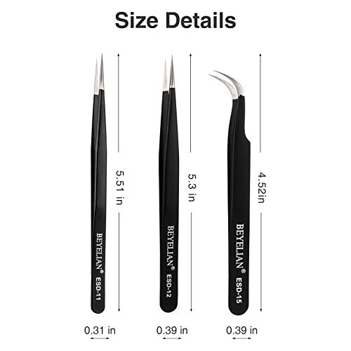 BEYELIAN Eyelash Extension Tweezers Set, Pack of 3 Professional Lash Tweezers...