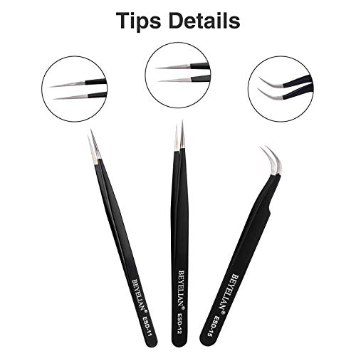 BEYELIAN Eyelash Extension Tweezers Set, Pack of 3 Professional Lash Tweezers...