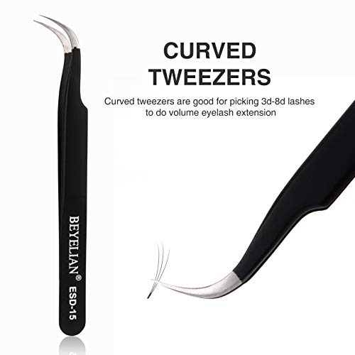 BEYELIAN Eyelash Extension Tweezers Set, Pack of 3 Professional Lash Tweezers...