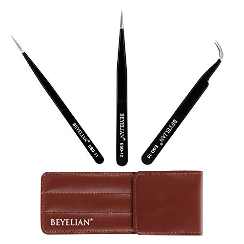 BEYELIAN Eyelash Extension Tweezers Set, Pack of 3 Professional Lash Tweezers...