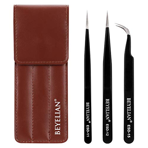 BEYELIAN Eyelash Extension Tweezers Set, Pack of 3 Professional Lash Tweezers...