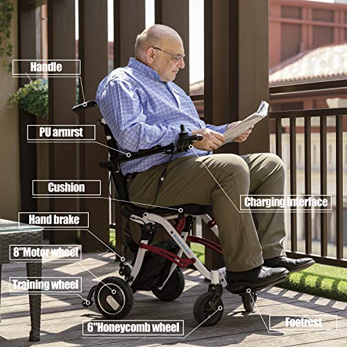 BEYOUR WALKER Electric Wheelchair, Super Lightweight Foldable Mobility Aid Po...