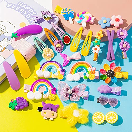 BeYumi 28 Pieces Hair Clips for Toddler Girls Colorful Rainbow Flower Fruit L...