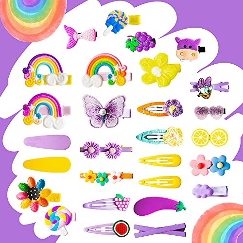 BeYumi 28 Pieces Hair Clips for Toddler Girls Colorful Rainbow Flower Fruit L...