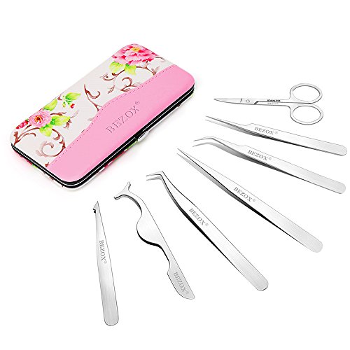 BEZOX Eyelash Extension Tweezers Kit - Professional False Eyelashes Applicato...