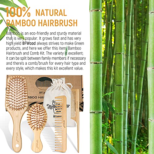 BFWood Bamboo Hair Brush Set, Eco-Friendly Wooden Hair Brushes and Combs Set ...